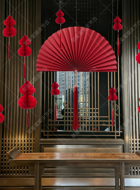 2026新年葫芦扇子挂件元旦春节过年装饰布置灯笼橱窗氛围拍照背景