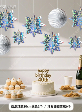 圣诞节金银色橱窗装饰道具立体雪花灯笼装饰商场店铺吊饰雪花挂件