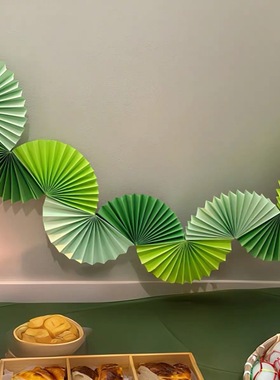 小清新绿色纸扇拉花生日派对开学季布置商场橱窗装饰幼儿园夏威夷
