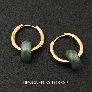 Loxxxis 暗绿玉石金色耳环 国风新中式小众设计个性翡翠吊坠耳钉