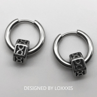 Loxxxis 六边形印花吊坠耳环 小众设计冷淡风钛钢个性不掉色耳饰