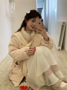 韩版针织披肩收腰羽绒服女2025冬小个子90白鸭绒立领甜美加厚外套