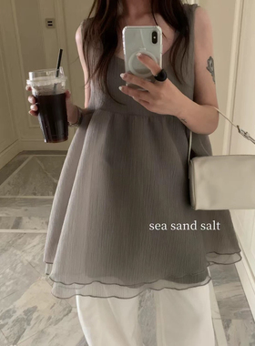 现货~十三行whmt 韩2025夏甜美后背蝴蝶结网纱蓬蓬裙吊带连衣裙