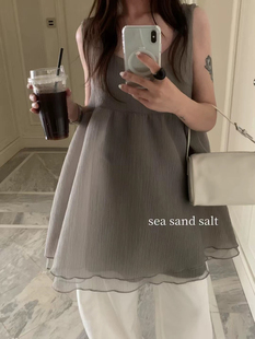 现货~十三行whmt 韩2025夏甜美后背蝴蝶结网纱蓬蓬裙吊带连衣裙