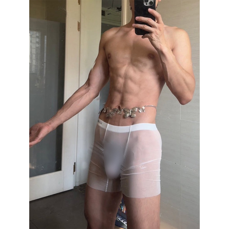 全透明冰丝无痕黑丝超薄平角男士内裤性感特色高级黑皮体育生,女士内衣/男士内衣/家居服,男平角内裤,淘宝优惠券,粉丝福利购,淘宝优惠卷