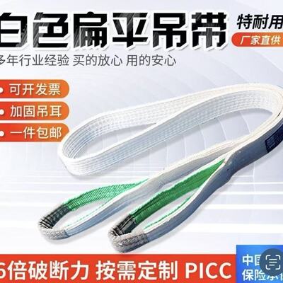 国标白色扁平吊装带双扣环形工业吊带5吨3吨2T4米10T行车吊车起重