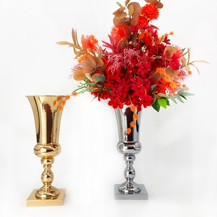 新款婚庆道具电镀铁艺方底座奖杯摆件桌花器 桌摆路引T台装饰布置