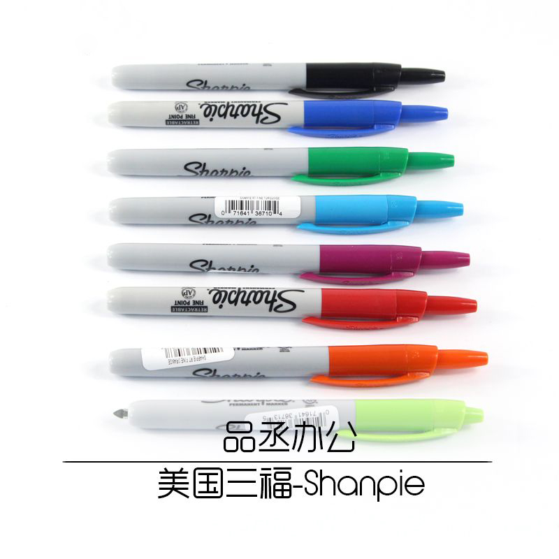 美国三福Sharpie可伸缩防干记号笔 按动记号笔无尘净化笔标记笔32701按动记号笔