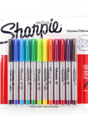 美国三福sharpie无尘记号笔 细打点标记笔37175 彩色12色0.5MM