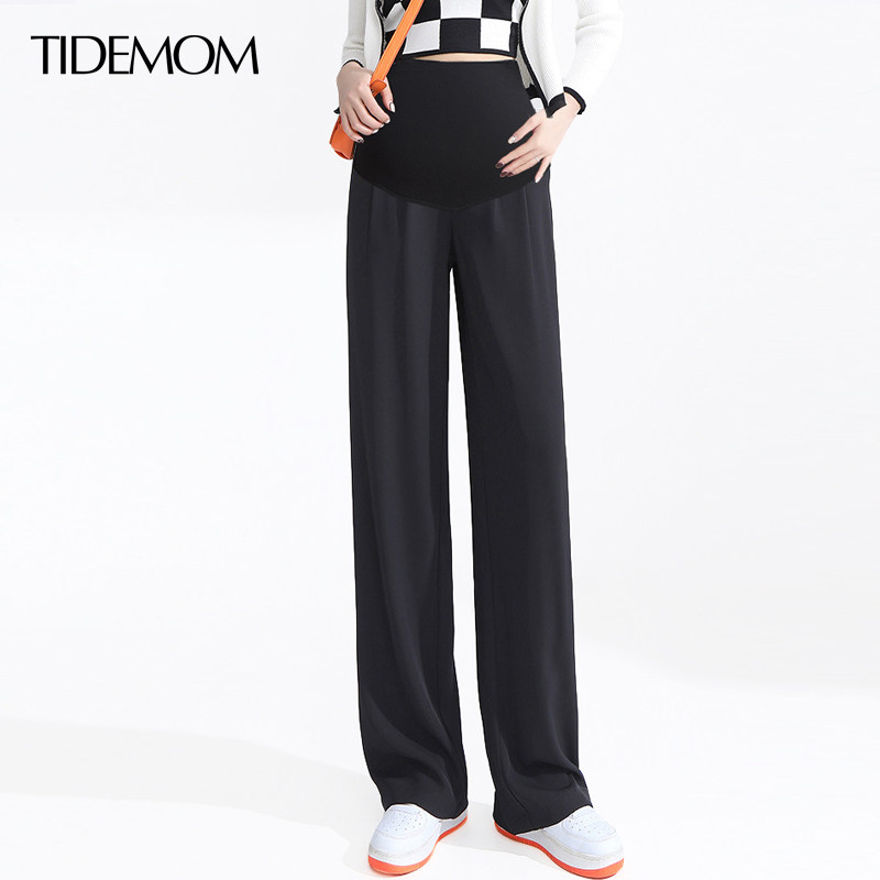孕妇裤子春秋外穿2022年托腹垂感阔腿直筒宽松大码西装裤春季长裤