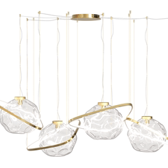 现代轻奢餐厅吊灯设计师款玻璃球金色圆环多头组合灯具