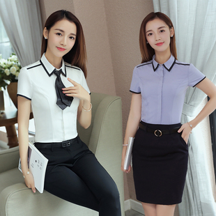 上衣裙子白色衬衣套装 2021夏季 女工作服女职业气质ol修身 短袖 衬衫