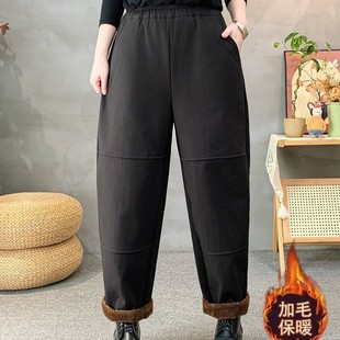 加绒加厚裤 松紧腰哈伦裤 夹棉长裤 时尚 2025新款 保暖棉裤 纯色休闲裤