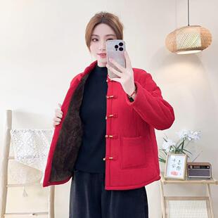 文艺复古盘扣棉衣女灯芯绒夹棉外套显瘦民族风棉袄加厚棉服