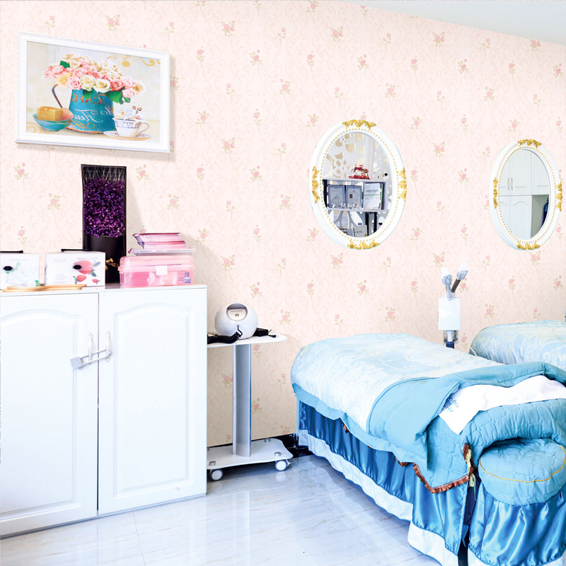 浅米黄田园碎花墙纸温馨卧室客厅美容院电视背景墙欧式壁纸