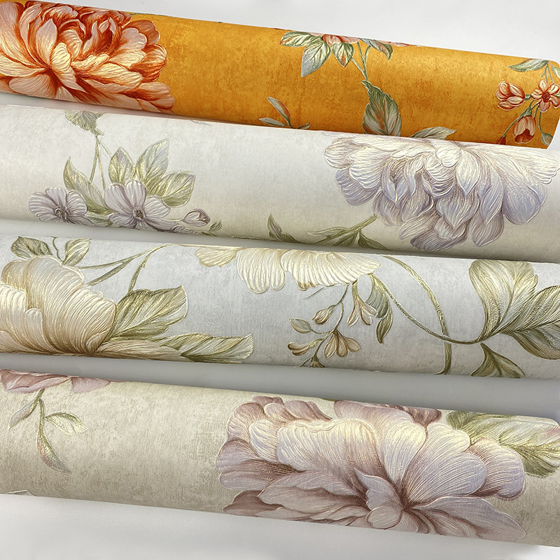 3D田园大花浮雕墙纸 浪漫温馨卧室客厅婚房背景墙牡丹图案壁纸