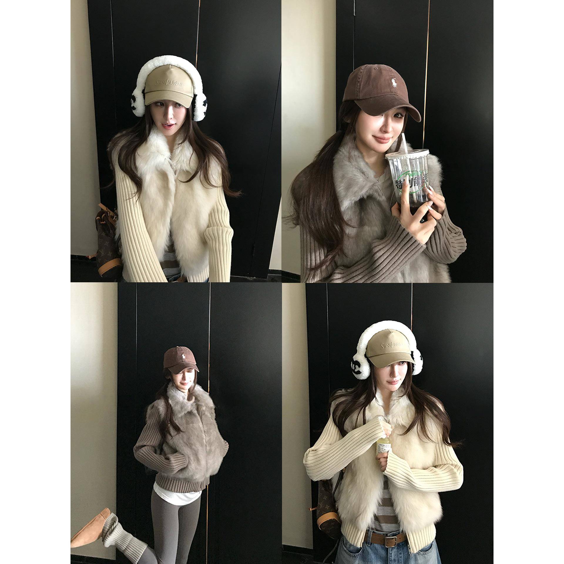 翻领拼接针织一体环保皮草女冬季2025新款狐狸毛皮毛一体毛毛外套