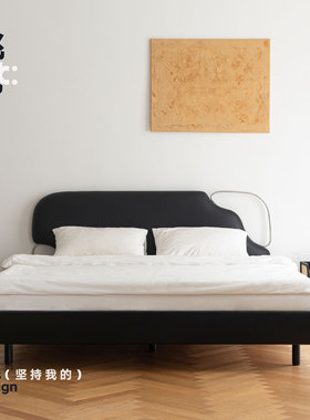 挑时朵拉皮艺床复古卧室双人床轻奢现代实木婚床黑色包豪斯真皮床