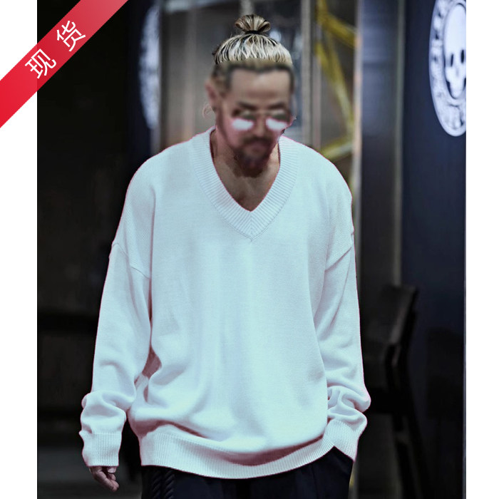 韩国潮牌 韩版男女款秋季百搭纯色V领宽松时尚休闲套头针织衫毛衣