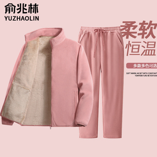 奥利绒加绒卫衣套装女冬季保暖加厚抓绒衣外套仿羊羔绒运动两件套