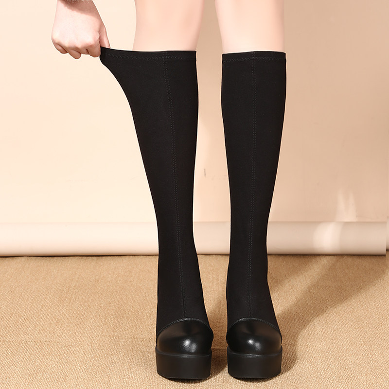 HOWEVER KNEE BOOTS SMALL SIZE VELVET ELASTIC BOOTS INNER HEIGHT AUTUMN AND WINTER SOCK BOOTS THICK-SOLED HIGH BOOTS AND LARGE SIZE BOOTS WOMEN