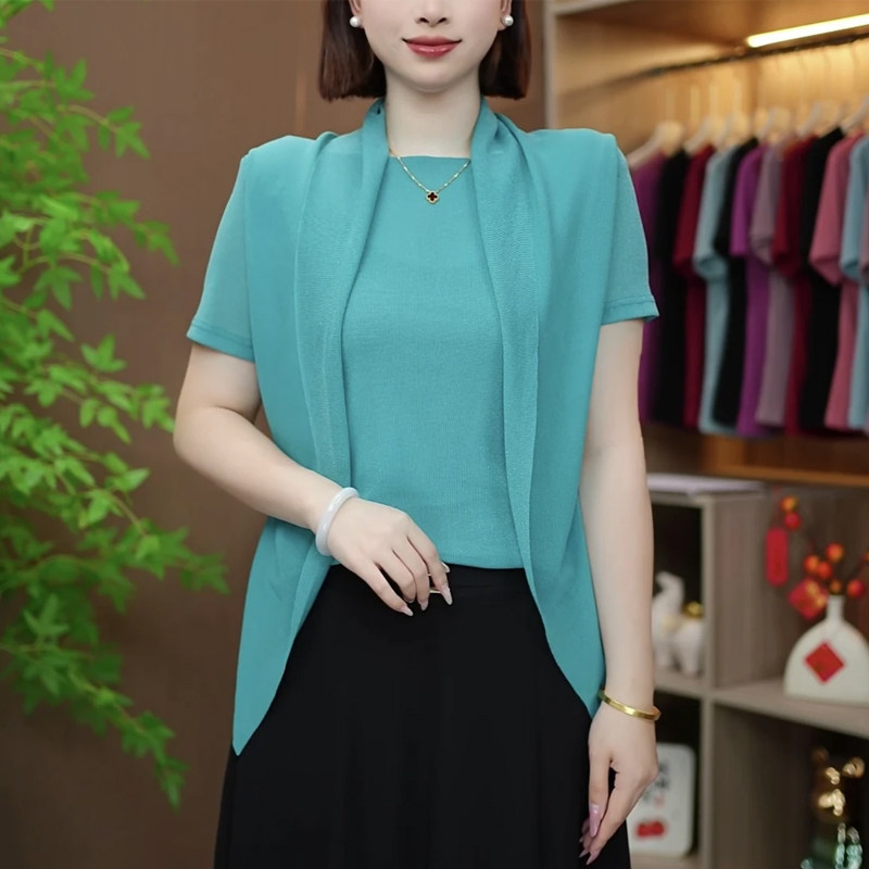 时尚优雅斗篷披肩短袖上衣女2026年新款气质百搭显瘦修身打底小衫