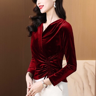 金丝绒上衣女2026秋冬新款设计感小众高贵洋气小衫长袖内搭打底衫