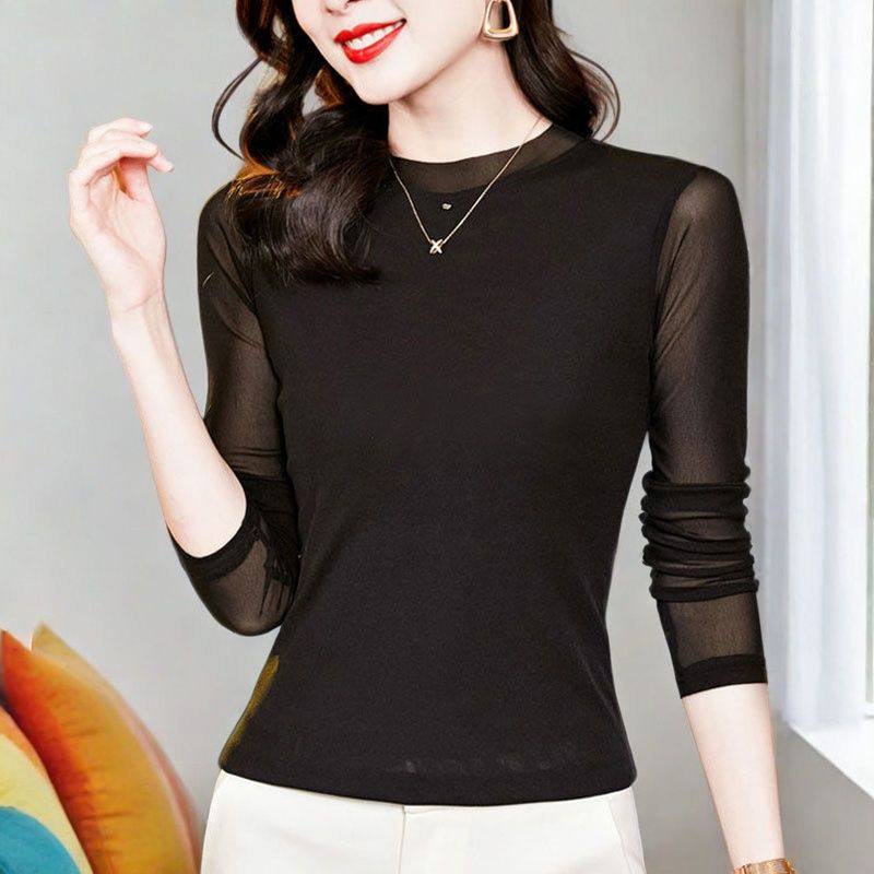圆领网纱长袖t恤女内搭2026年秋季新款蕾丝打底衫高级感纯色上衣,女装/女士精品,T恤,淘宝优惠券,粉丝福利购,淘宝优惠卷