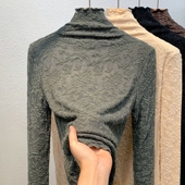 加绒 长袖 蕾丝花边打底衫 内搭洋气小衫 半高领上衣 女2026新款 常规