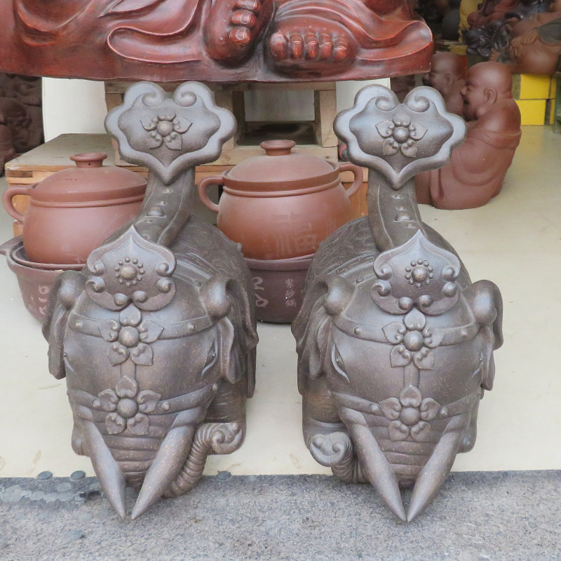 宜兴紫砂摆件雕塑工艺品摆设风水平安名家正品吉祥古铜泥古董大象