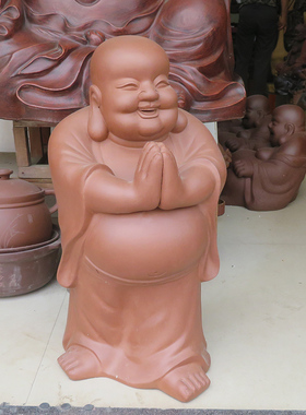 宜兴紫砂摆件佛像供养一团和气