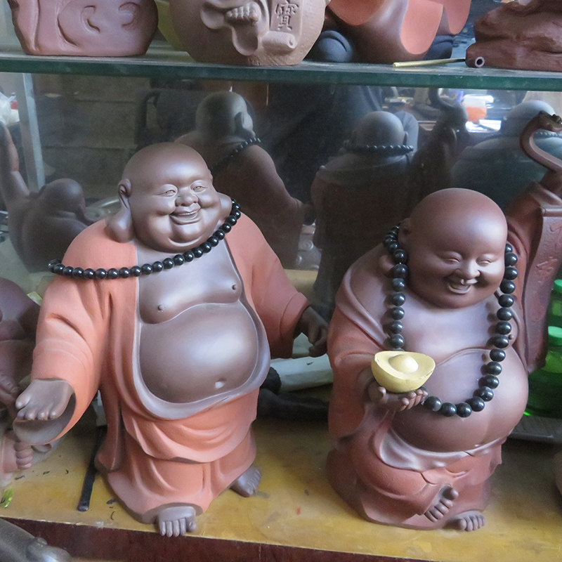 宜兴紫砂雕塑摆件佛像佛祖如来弥勒佛大肚佛元宝佛家用古董收藏品