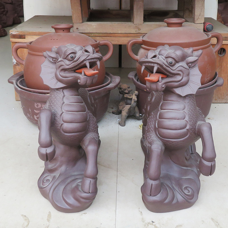 宜兴紫砂摆件茶宠工艺品收藏品古董名家正品手工一对麒麟家用平安