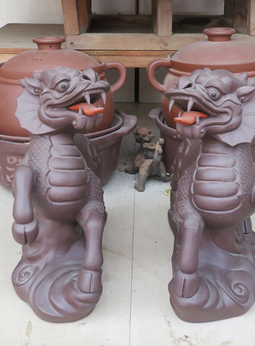 宜兴紫砂麒麟摆件大号家用古董