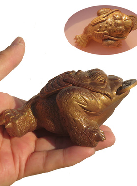 宜兴紫砂茶宠摆件工艺品手工名家正品原矿 金蟾变色段泥黄色大号