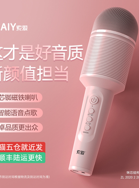 索爱话筒音响一体麦克风家用k歌无线蓝牙儿童唱歌音箱手机家庭ktv