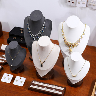 人像项链展示架胡桃木颈模吊坠脖子架项链模特架首饰橱窗摆放道具