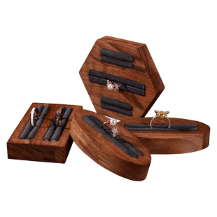 胡桃木戒指展示架柜台首饰陈列架耳钉耳饰托盘珠宝展示道具戒指盘