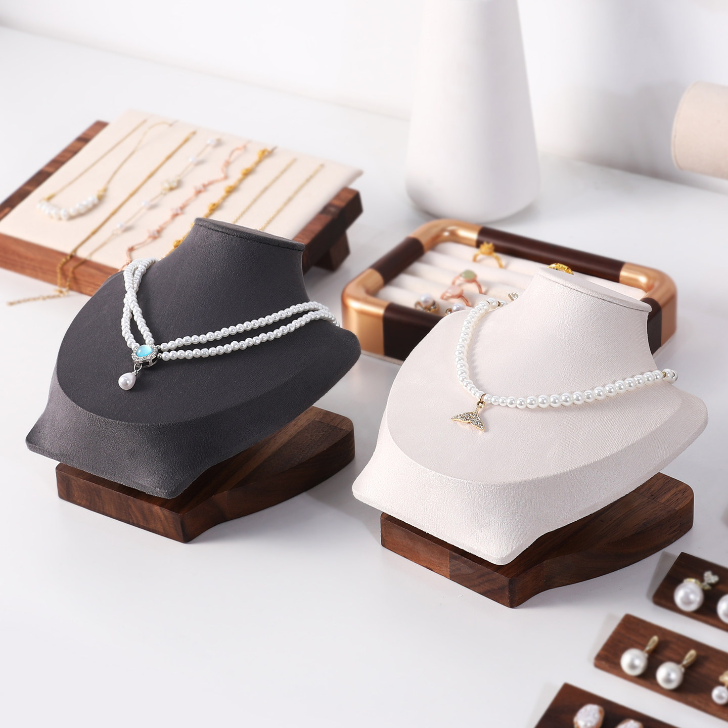 胡桃木人像脖子卧式模特项链架