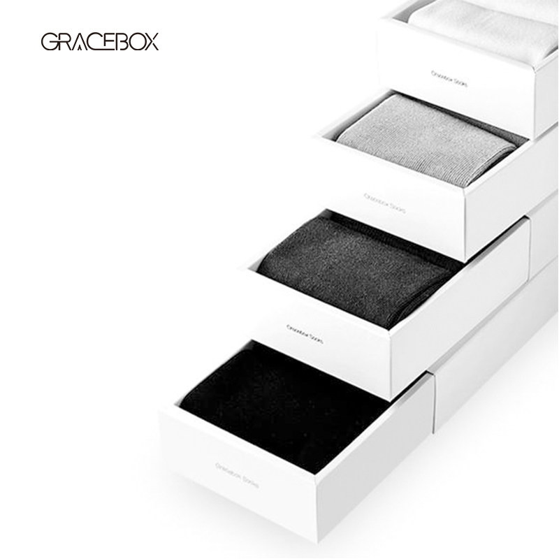 GraceBox男款袜棉锦莱中筒无标黑白灰纯色袜防臭吸汗袜4双礼盒装