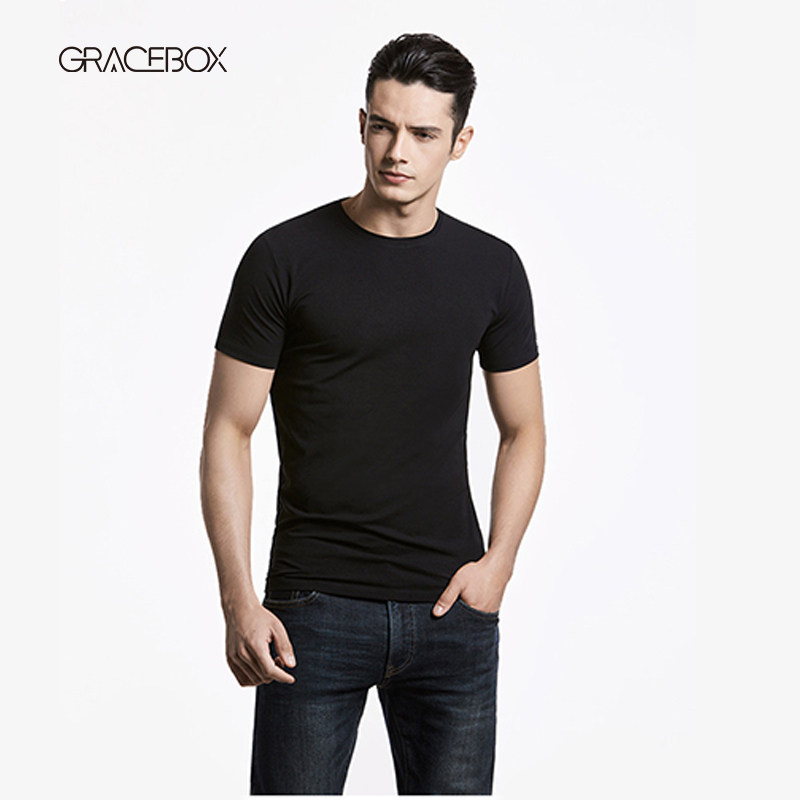 GraceBox男款T恤莱卡圆领健身版无标短袖纯色半袖运动上衣内搭