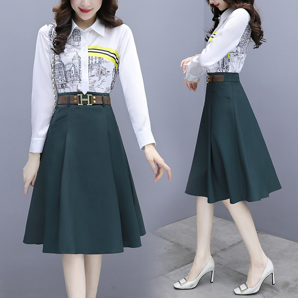 KM2265#套装女春季新款洋气减龄休闲时尚装衬衫半身裙子两件套