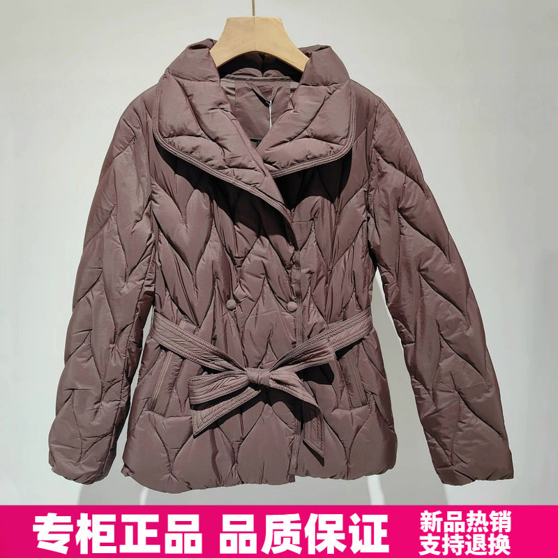 紫萱雅MBY25D166锦彧2025冬季时尚百搭系带轻薄款翻领羽绒服外套