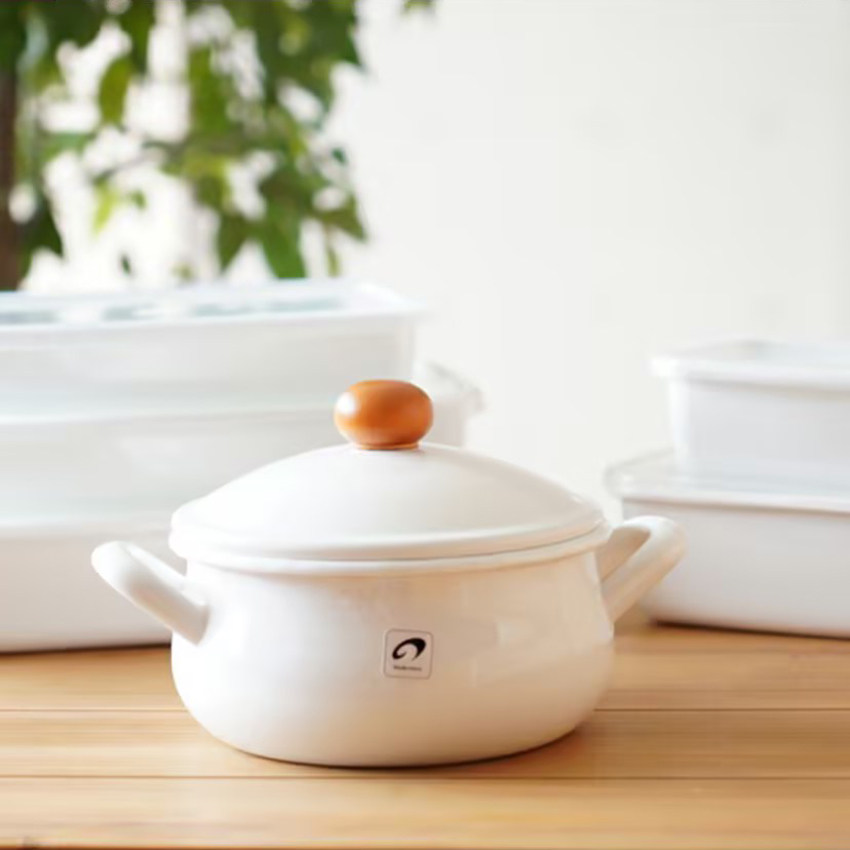日本进口 NODAHORO野田珐琅迷你小号双耳汤锅 一人食15cm/20cm