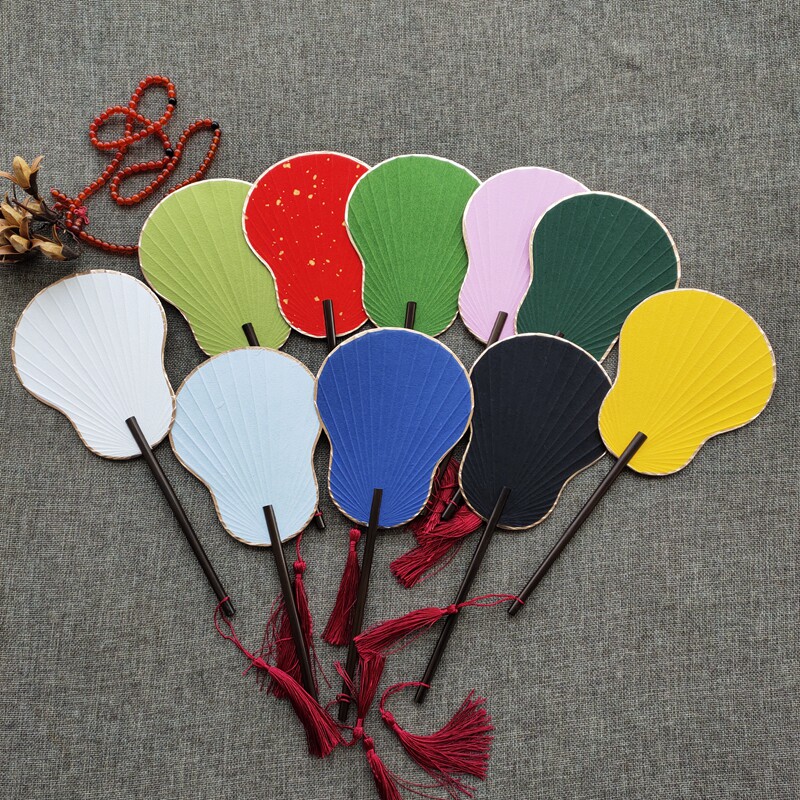 葫芦形宫廷团扇汉服拍照扇子紫竹长柄空白宣纸团扇中国风书法绘画