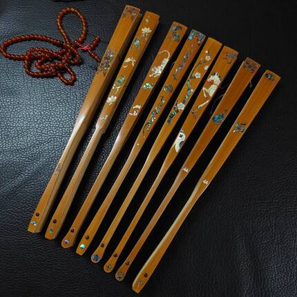 新品9.5寸18方老玉竹镶嵌螺钿文玩扇子宣纸折扇空白扇子苏工扇面