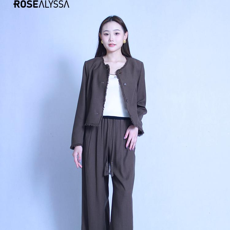 ROSEALYSSA若诗莉莎女装2025春新款亚麻流苏小香风套装R5101-9901