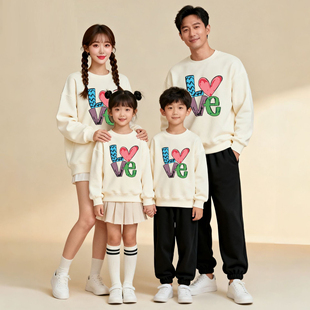 亲子装一家三口四口2026新款春季卫衣母女父子洋气上衣出游母子装