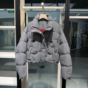 洋气格子立领短款羽绒服90白鸭绒2025冬季小个子保暖面包服外套