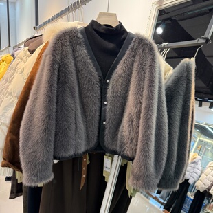 高级感气质仿水貂毛皮草外套女短款小个子环保皮草毛毛上衣